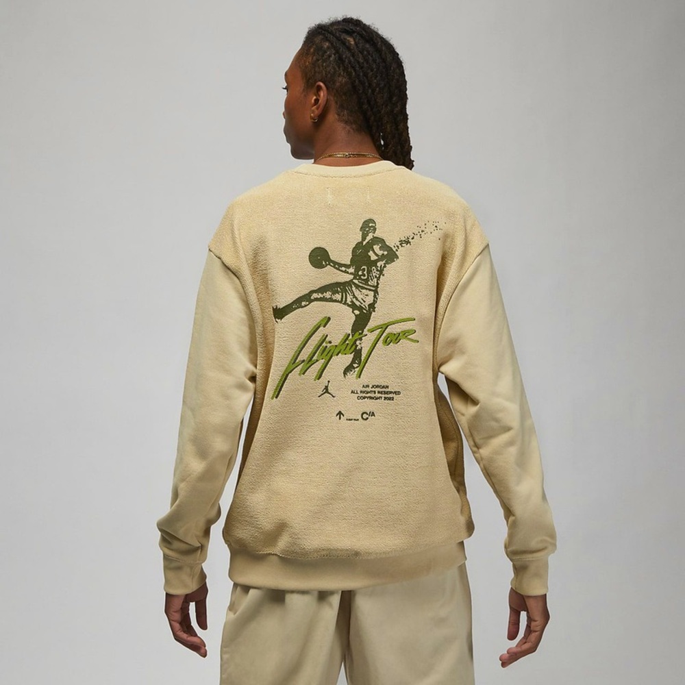 Air Jordan Flight Heritage Men’s Beige Olive Green Crew Nike Sweatshirt - Size L